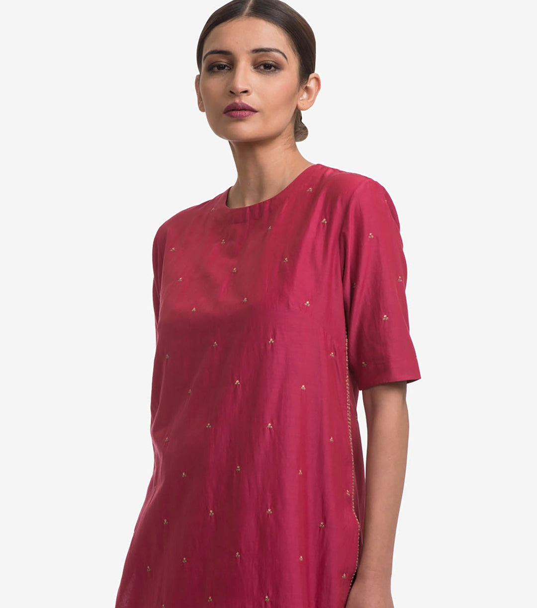 Hot Pink Embroidered Chanderi Kurta & Gharara with Dupatta Set