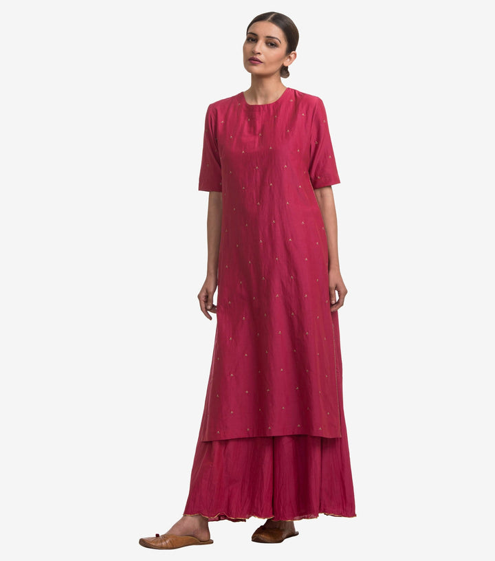 Hot Pink Embroidered Chanderi Kurta & Gharara with Dupatta Set