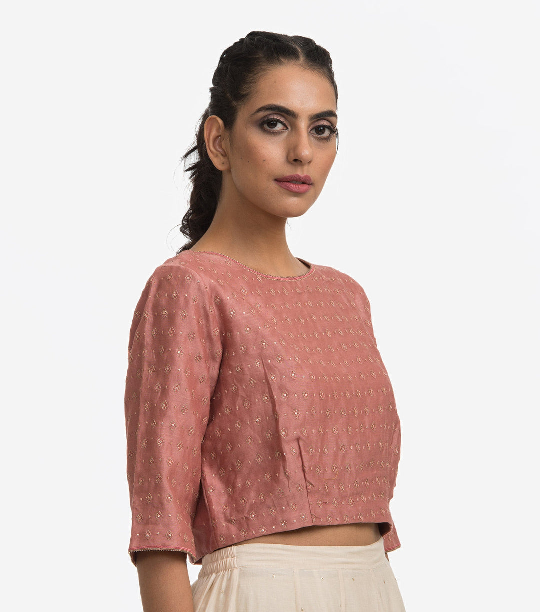 English rose embroidered chanderi blouse