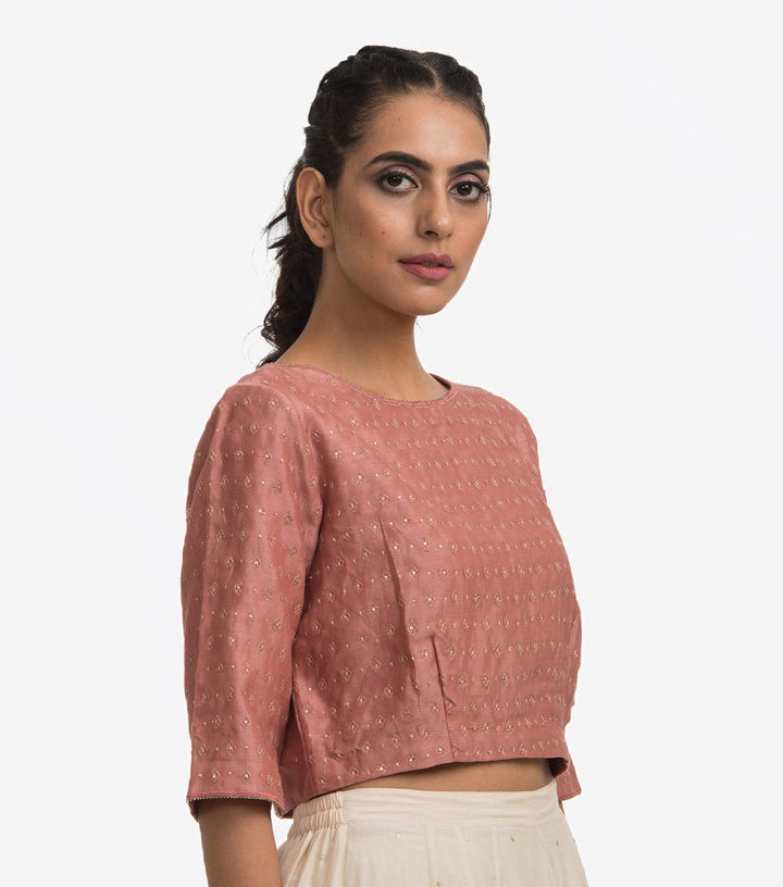 English rose embroidered chanderi blouse