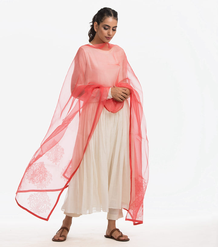 Coral Organza Dupatta