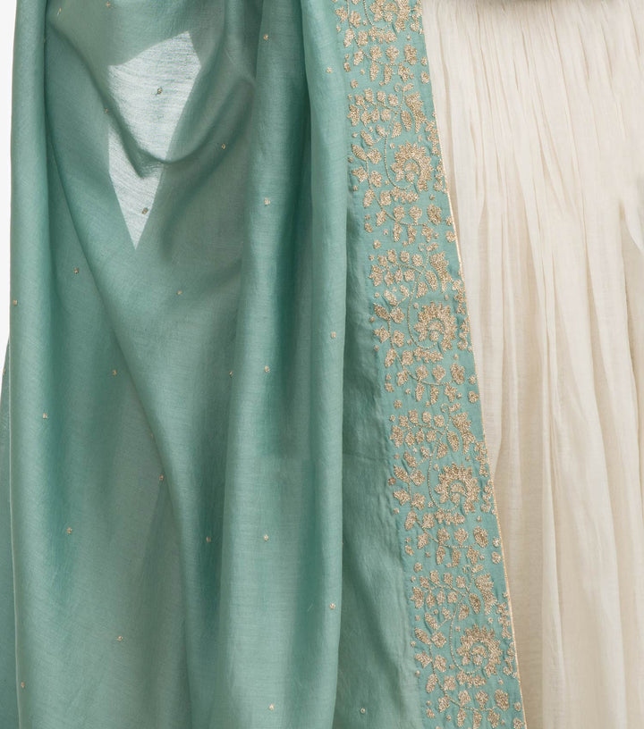 Sea Green embroidered chanderi dupatta