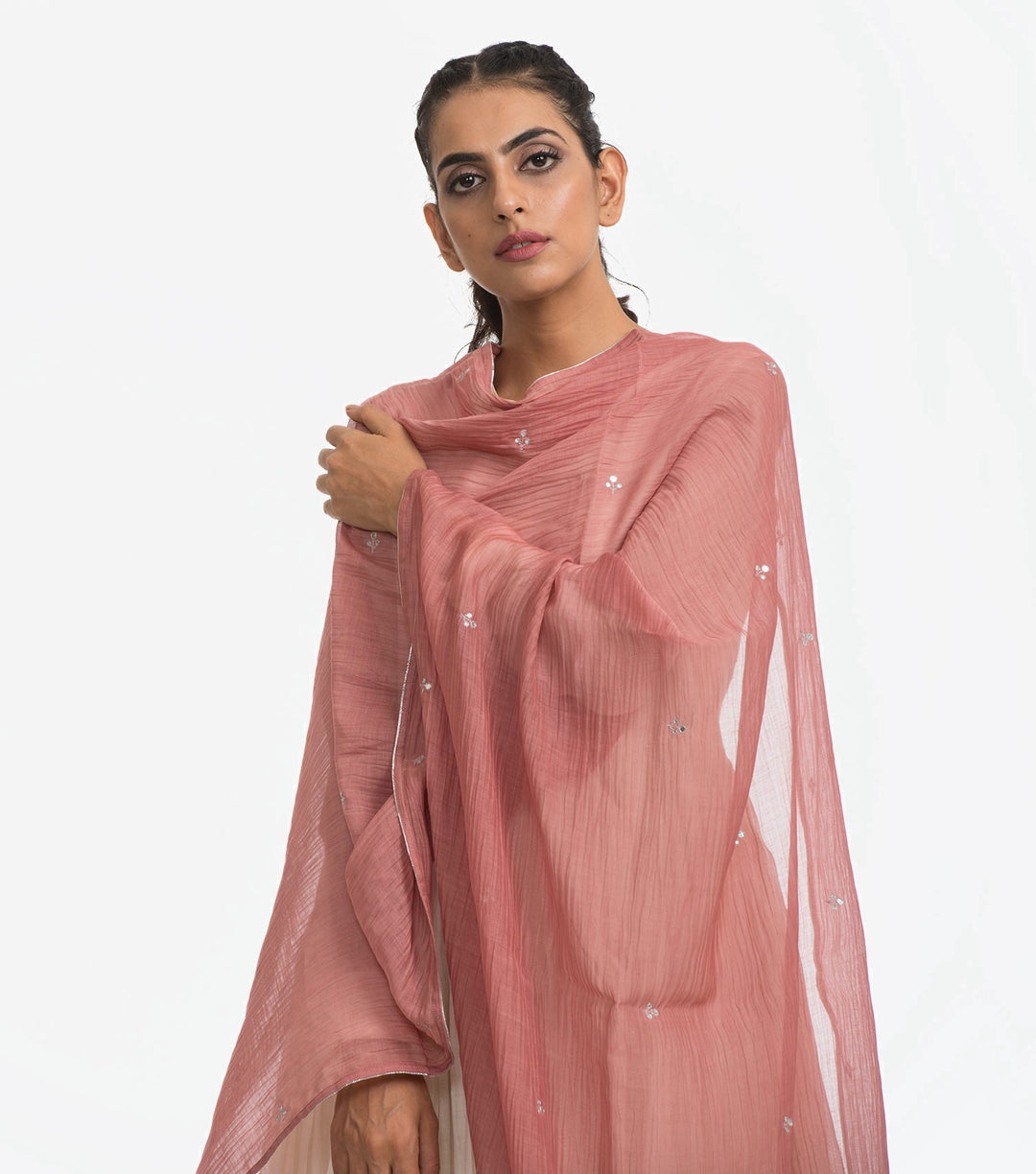 Pink embroidered chanderi dupatta