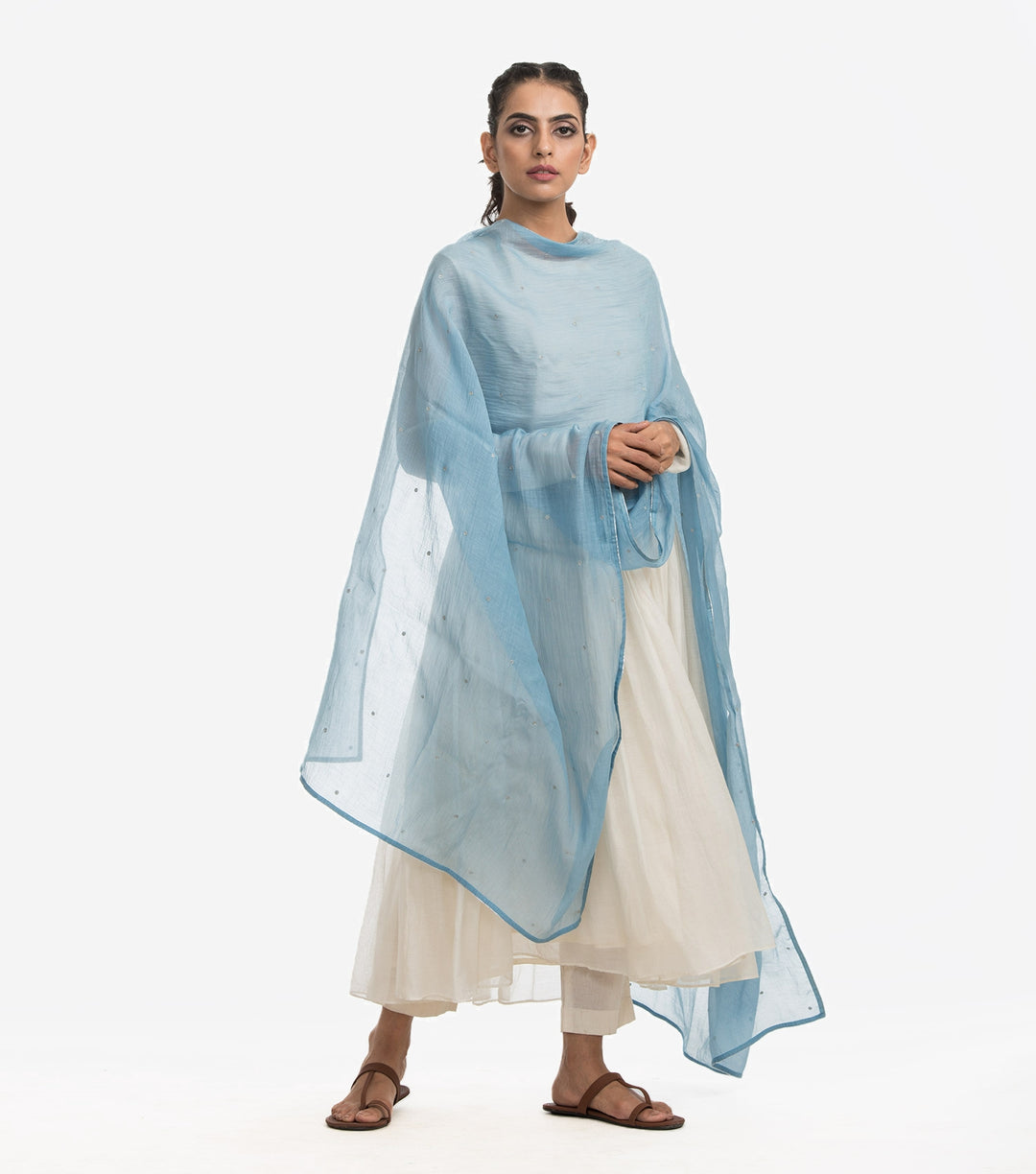 Blue embroidered chanderi dupatta