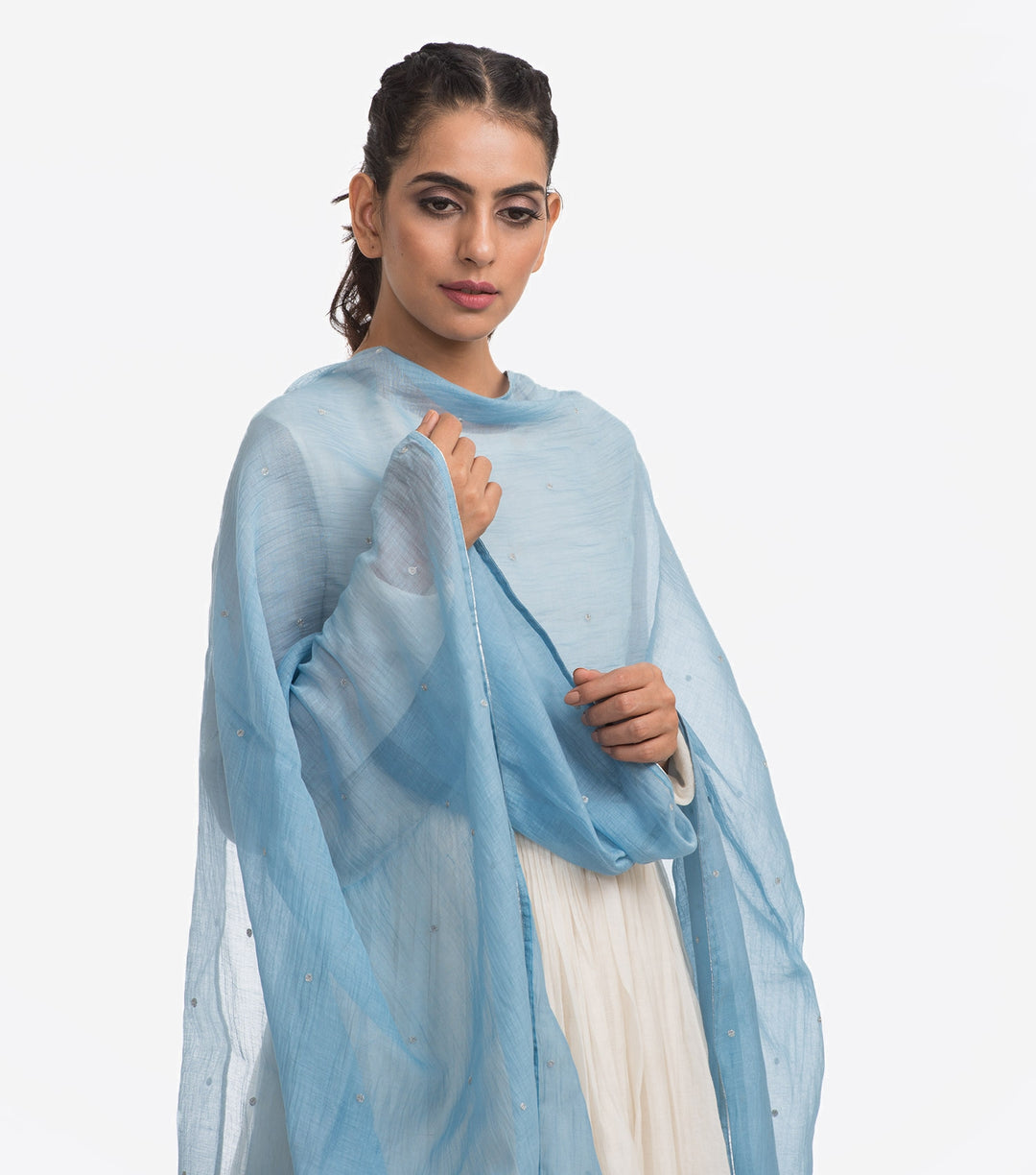 Blue embroidered chanderi dupatta