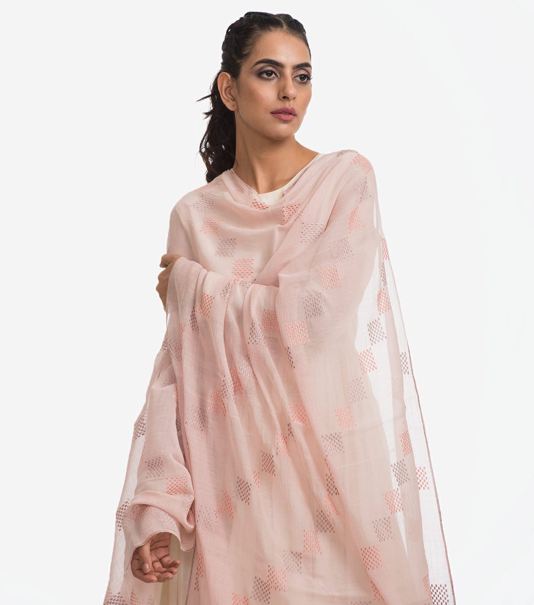 Peach fine Chanderi dupatta