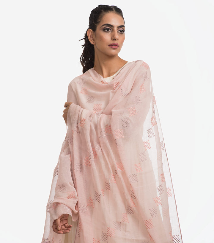 Peach fine Chanderi dupatta