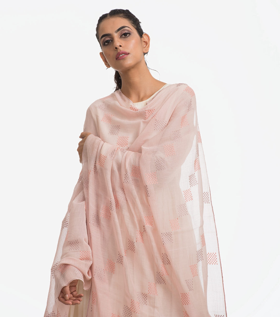 Peach fine Chanderi dupatta