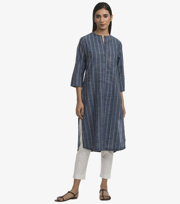 Blue cotton striped kurta