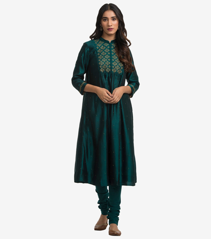 Emerald Green Dupion Silk Kurta & Cotton Churidaar Set