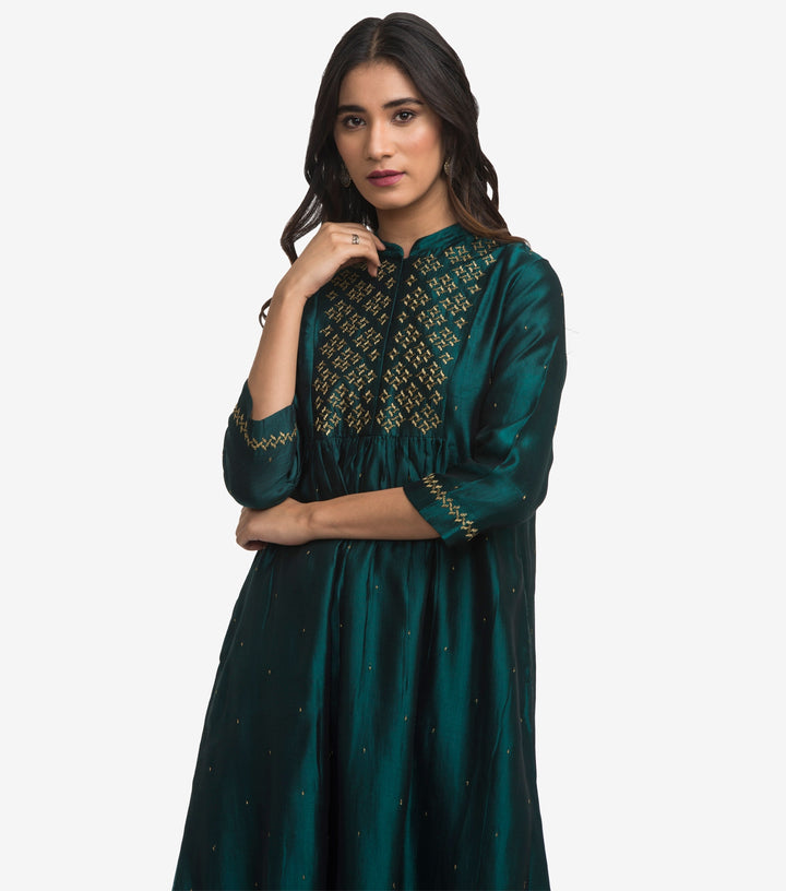 Emerald Green Dupion Silk Kurta & Cotton Churidaar Set