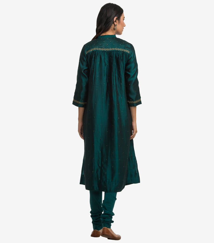 Emerald Green Dupion Silk Kurta & Cotton Churidaar Set