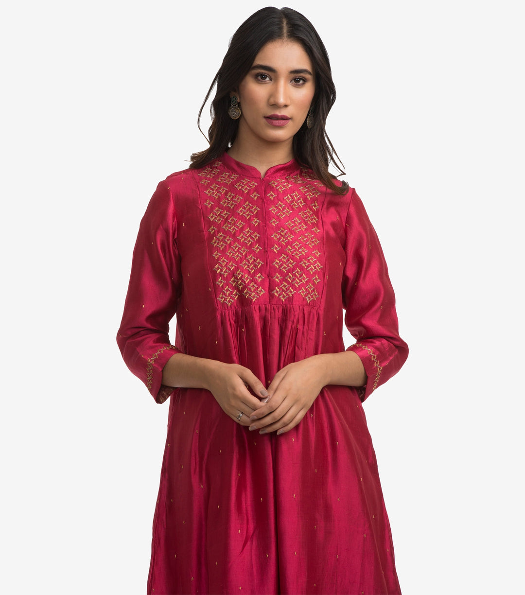 Magenta Dupion Silk Kurta & Cotton Churidaar Set