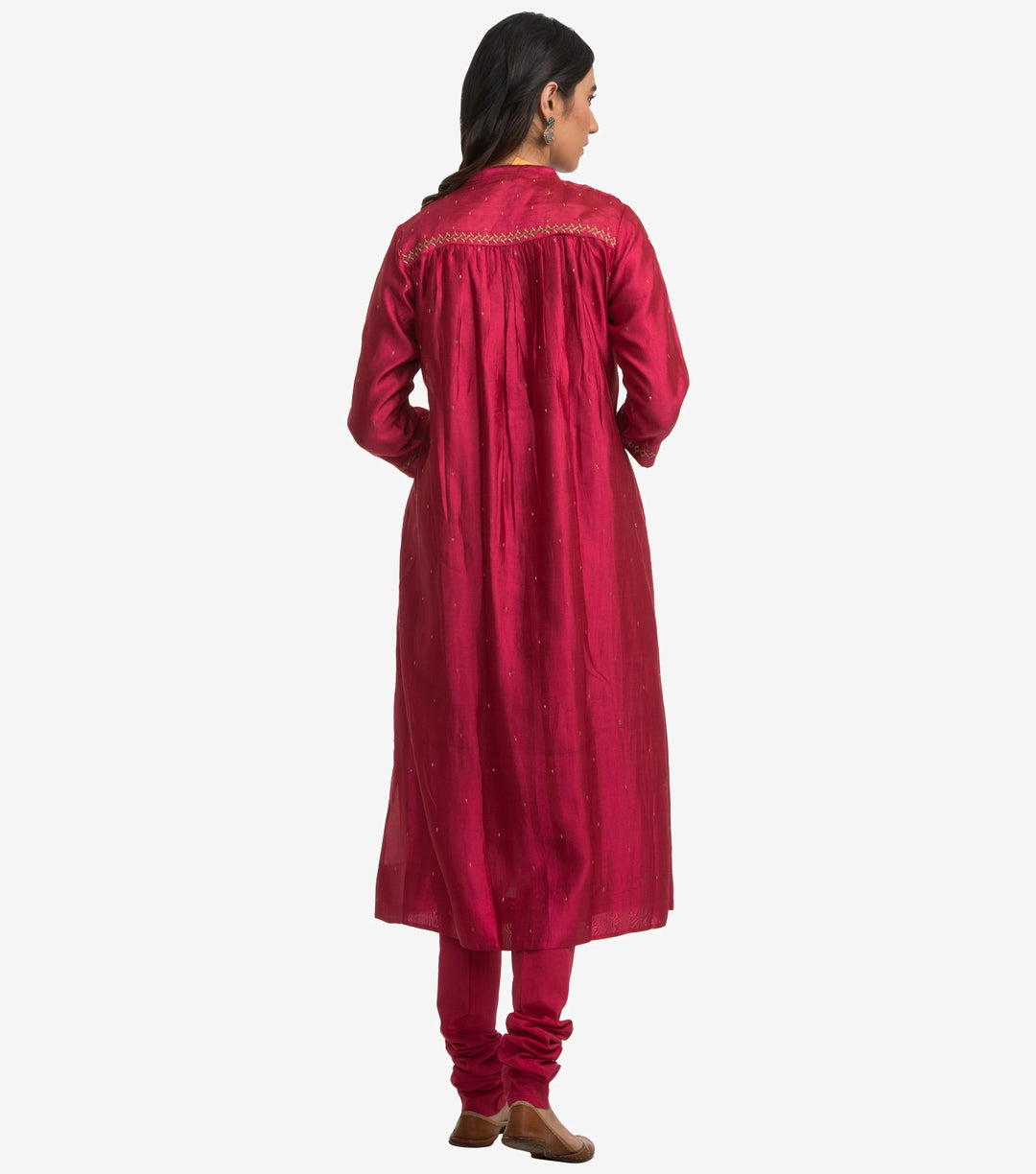 Magenta Dupion Silk Kurta & Cotton Churidaar Set