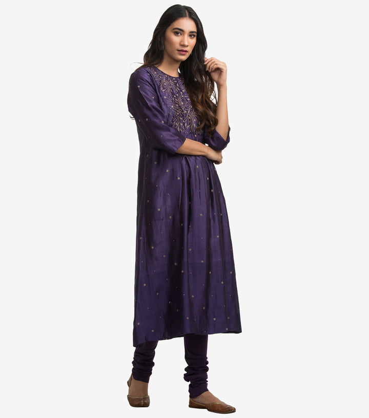 Purple Dupion Silk Kurta & Cotton Churidaar Set