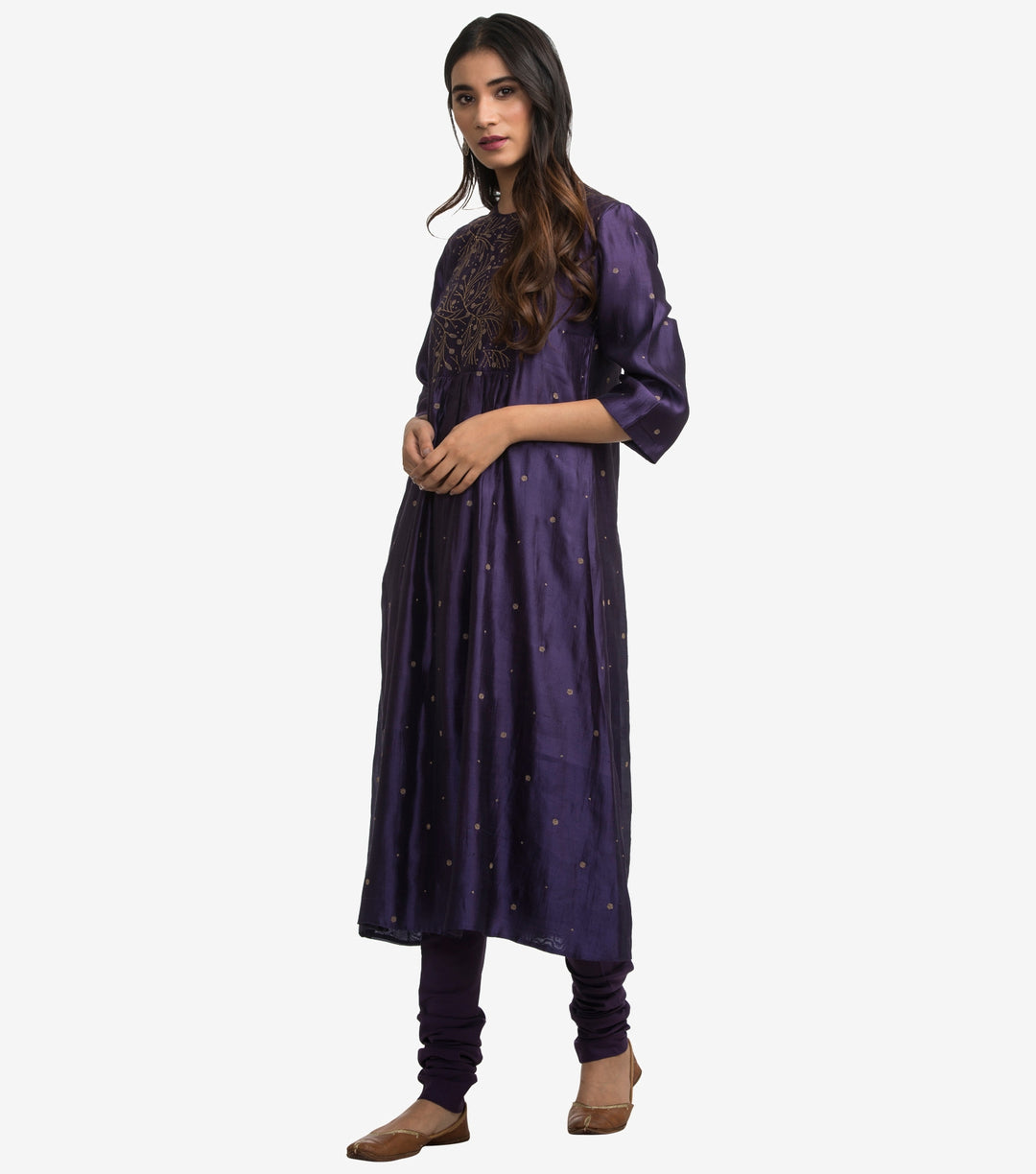 Purple Dupion Silk Kurta & Cotton Churidaar Set