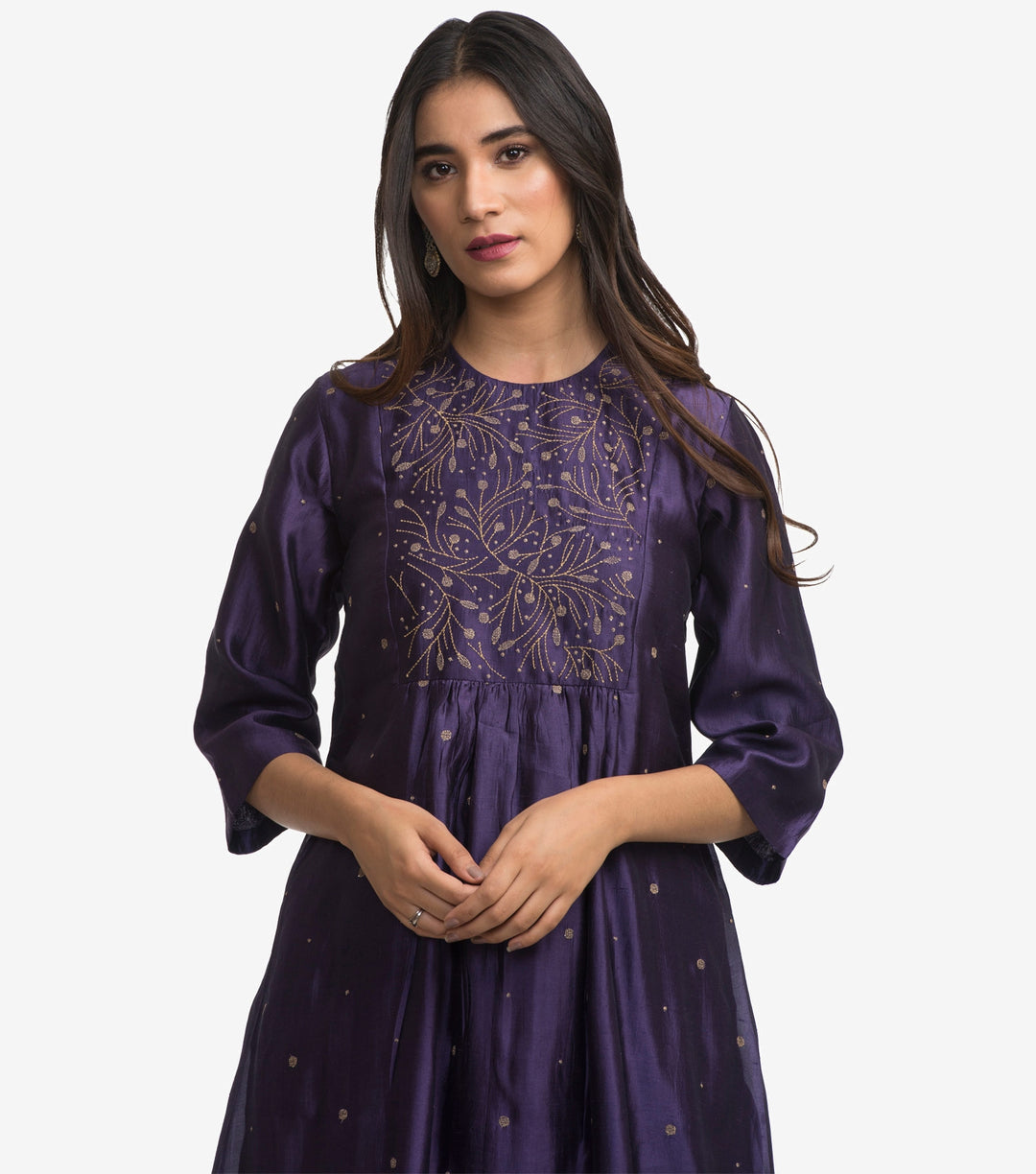 Purple Dupion Silk Kurta & Cotton Churidaar Set