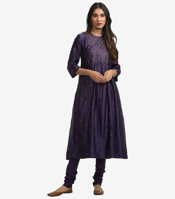 Purple Dupion Silk Kurta & Cotton Churidaar Set