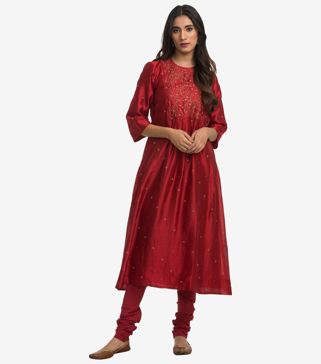 Maroon Dupion Silk Kurta & Cotton Churidaar Set