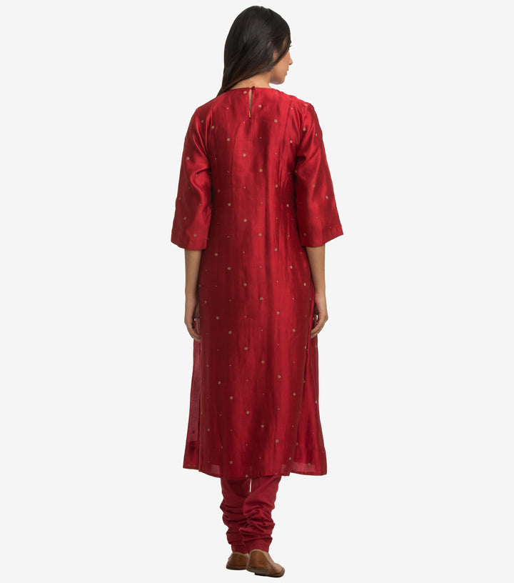 Maroon Dupion Silk Kurta & Cotton Churidaar Set