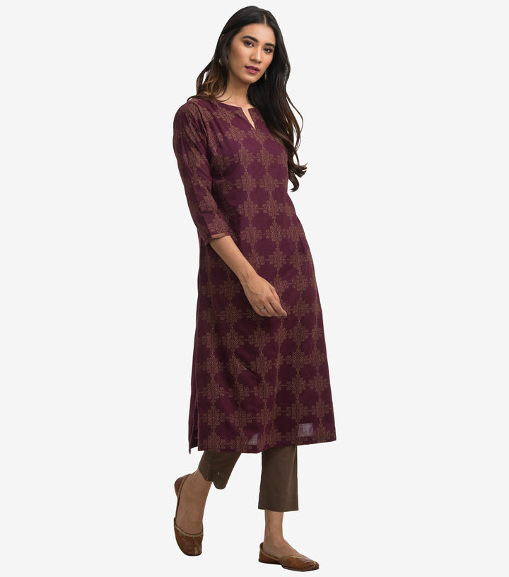 Plum Zari Embroidered Cotton Suit Set