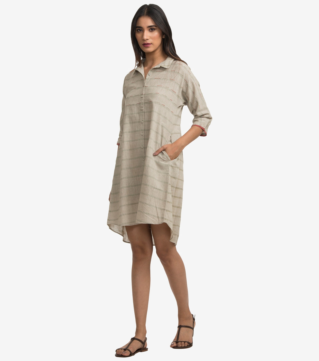 Beige khadi shirt dress