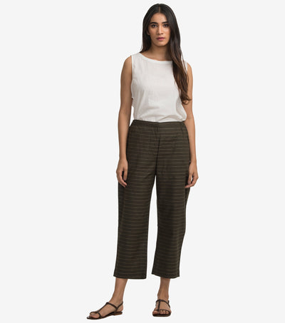 Olive Stripped Cotton linen pant