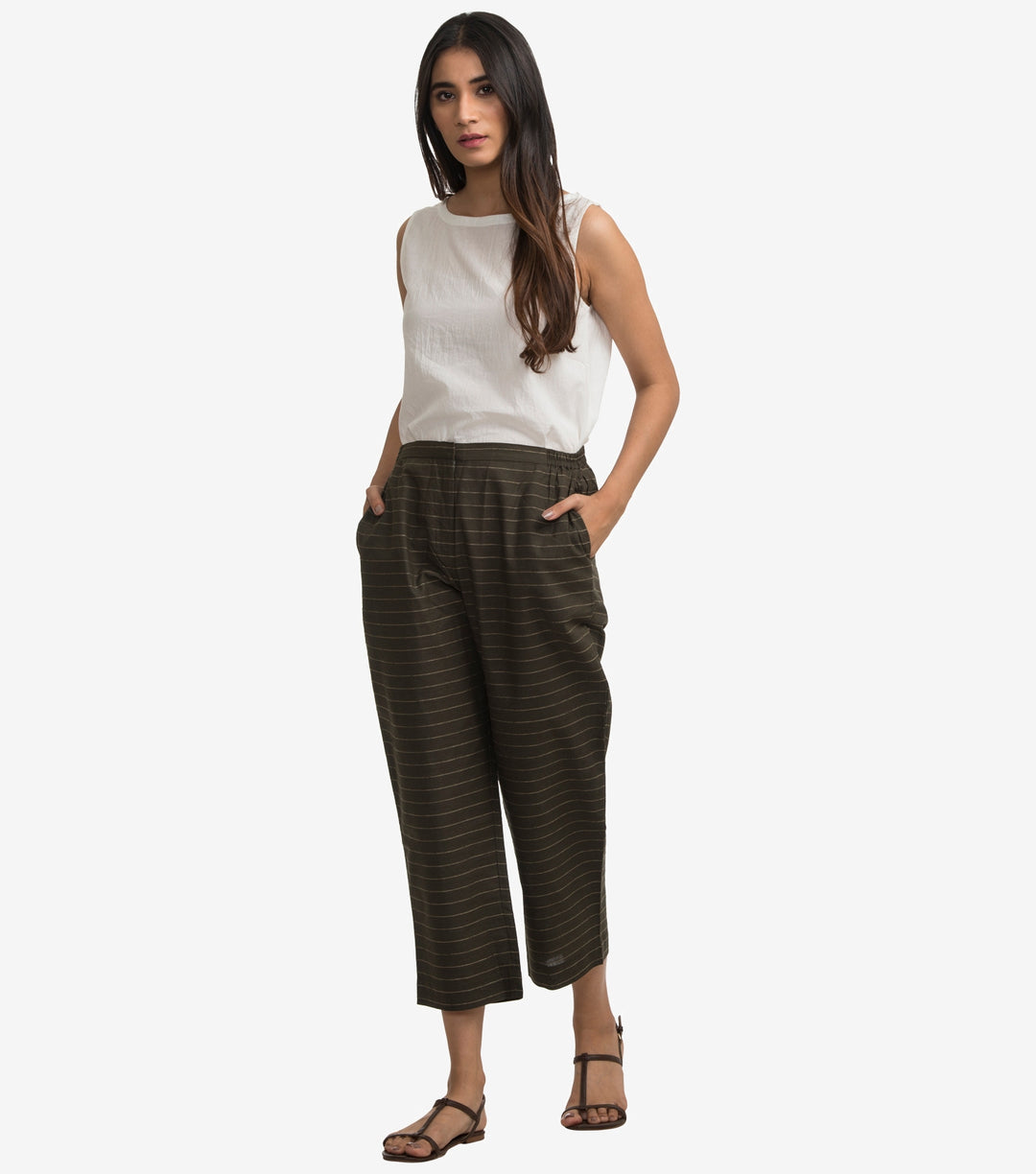 Olive Stripped Cotton linen pant