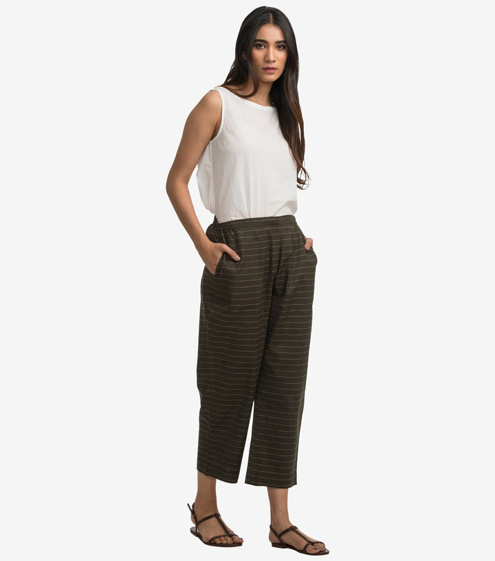 Olive Stripped Cotton linen pant