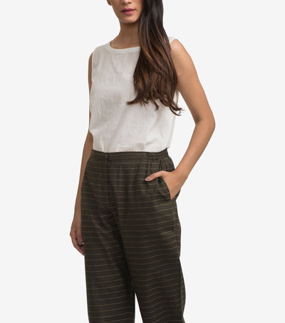 Olive Stripped Cotton linen pant