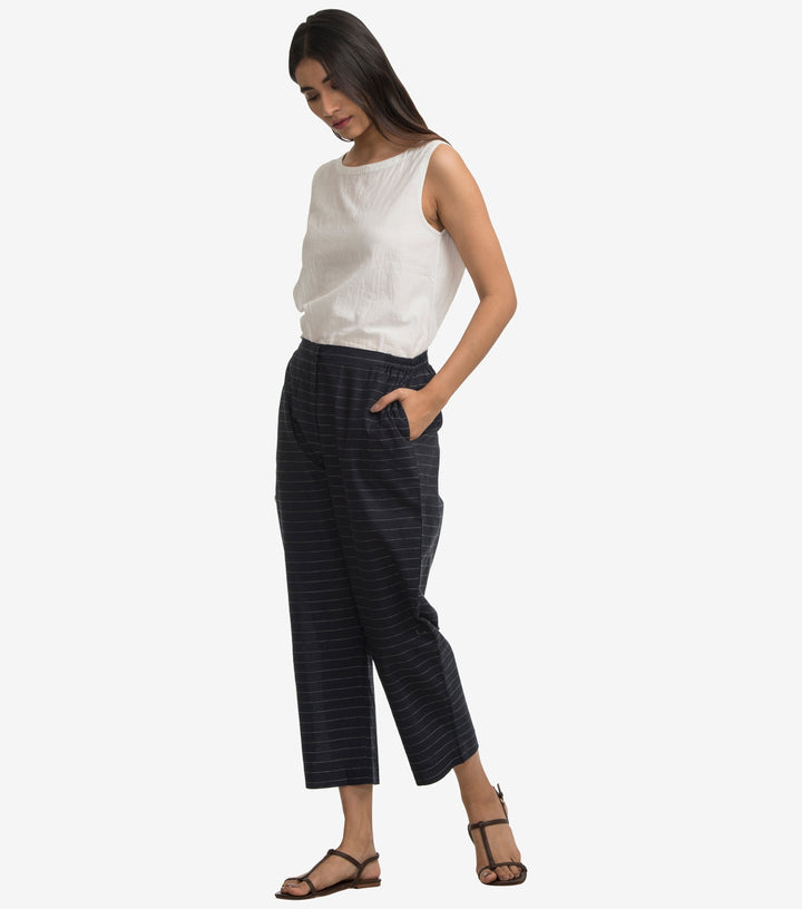 Navy Stripped Cotton linen pant