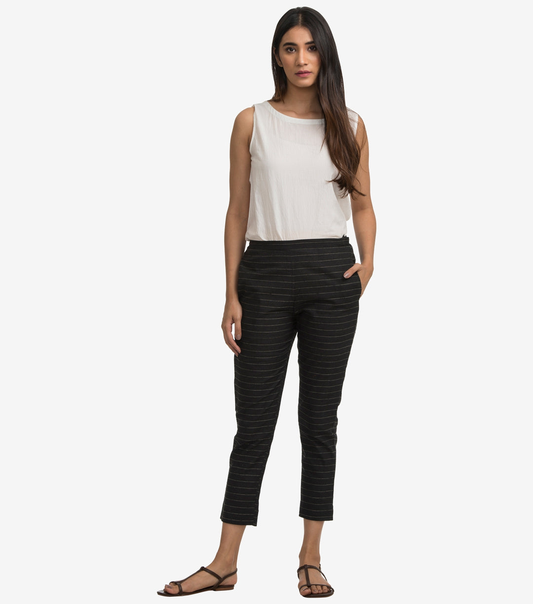 Charcoal stripped cotton narrow pant