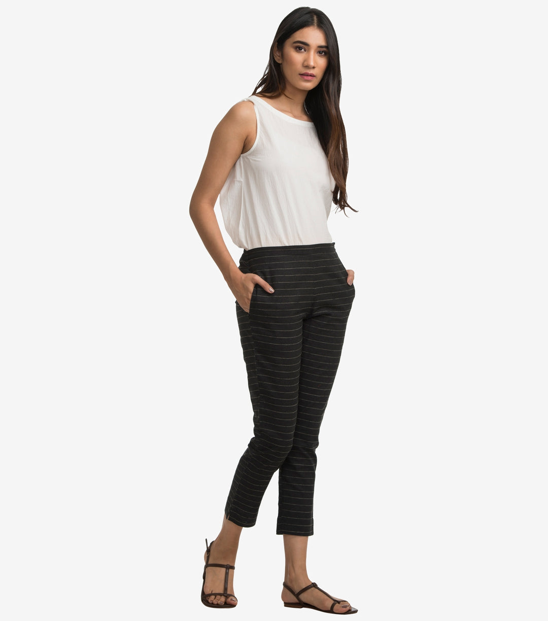 Charcoal stripped cotton narrow pant