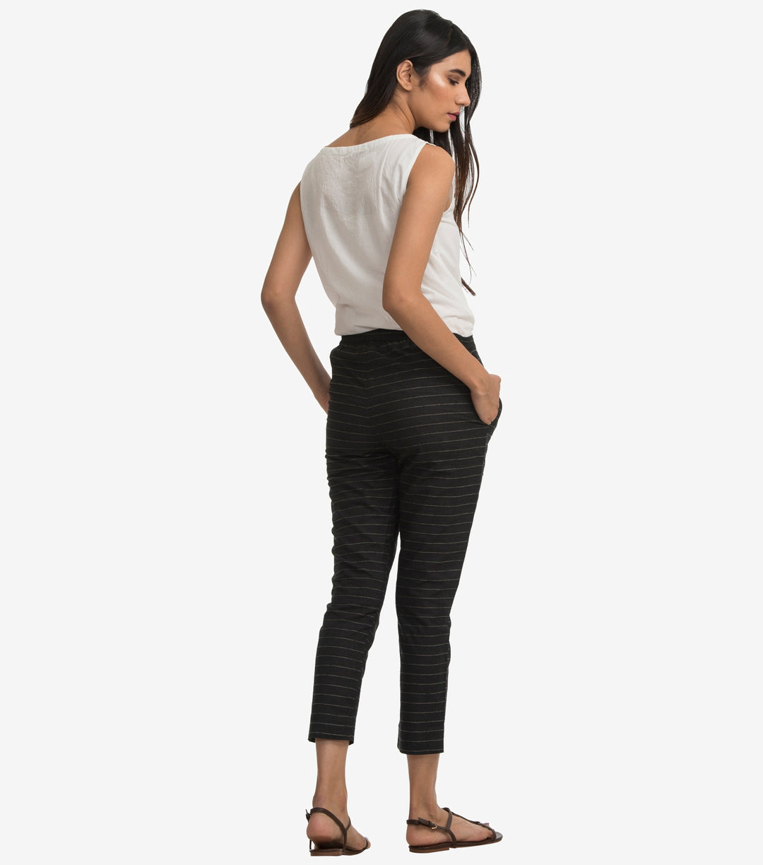 Charcoal stripped cotton narrow pant