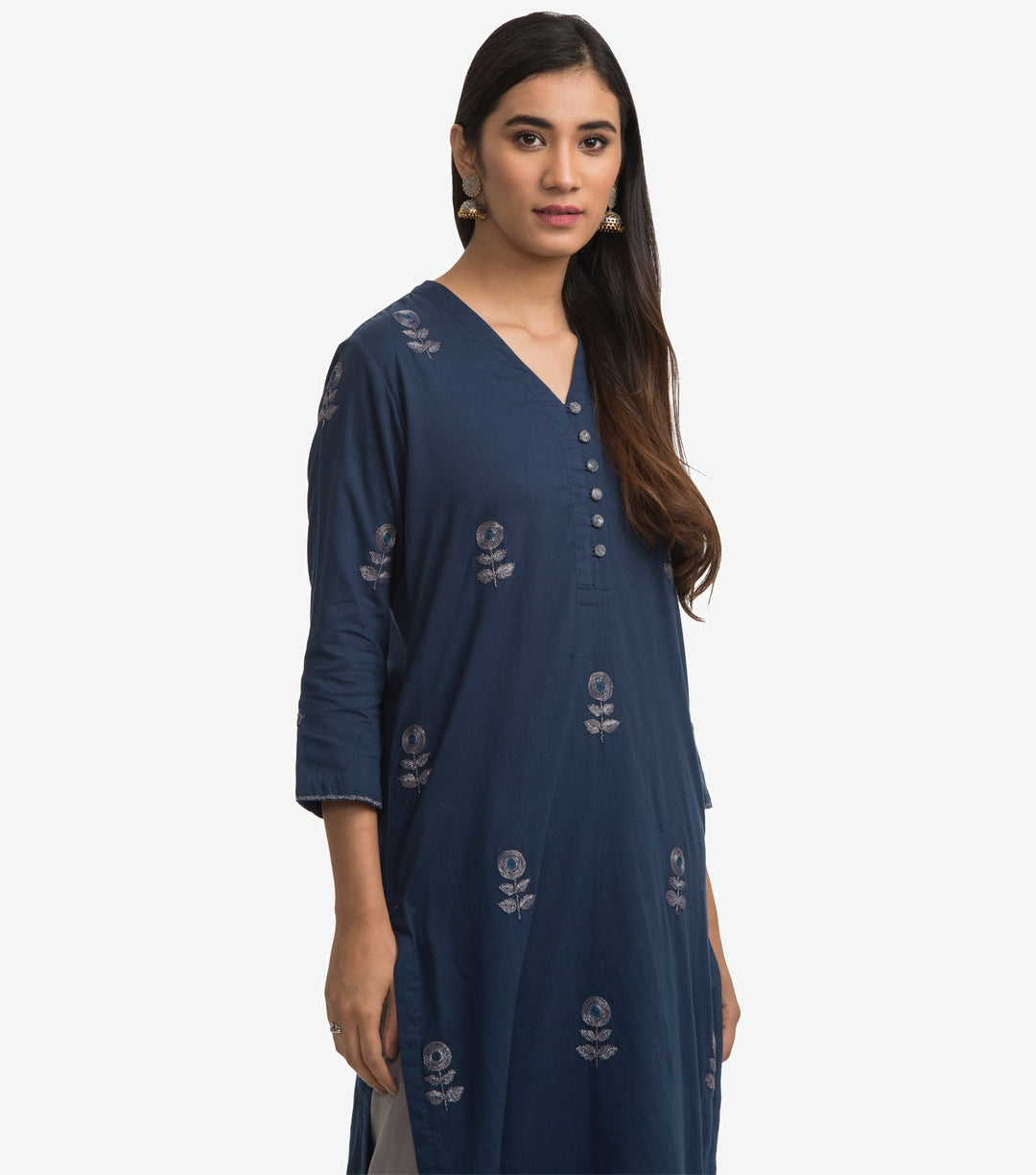 Blue cambric embroidered kurta