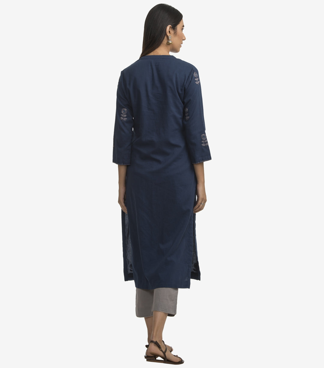 Blue cambric embroidered kurta