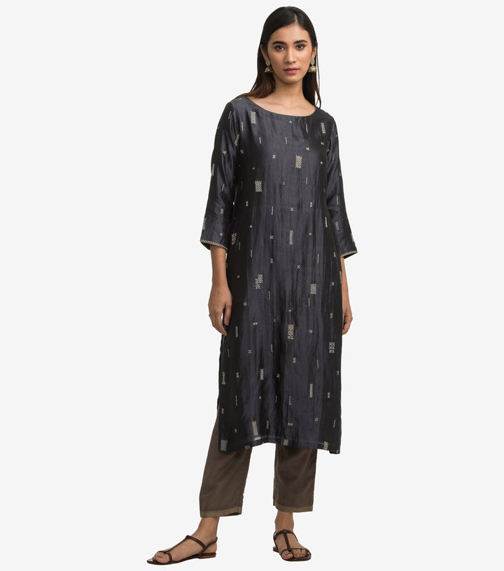 Black Dupion embroidery kurta