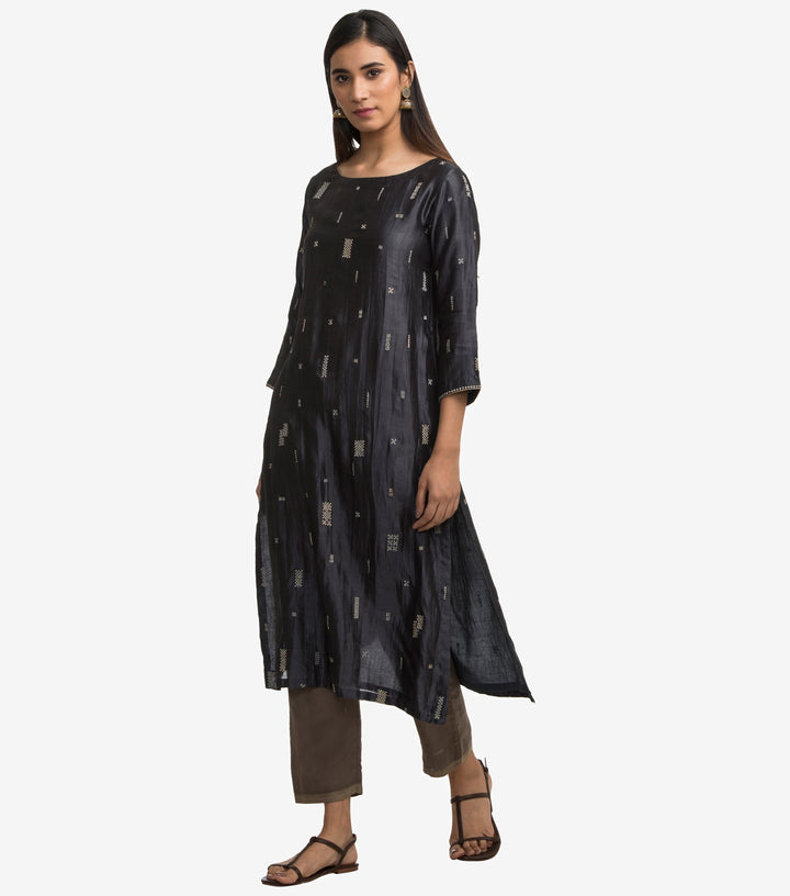 Black Dupion embroidery kurta