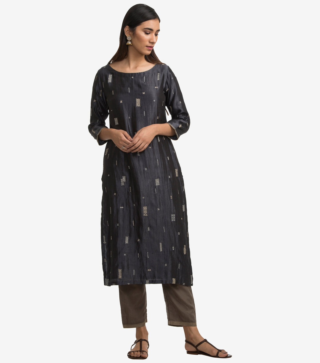 Black Dupion embroidery kurta