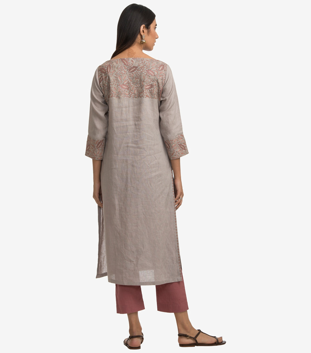 Grey linen embroidered kurta