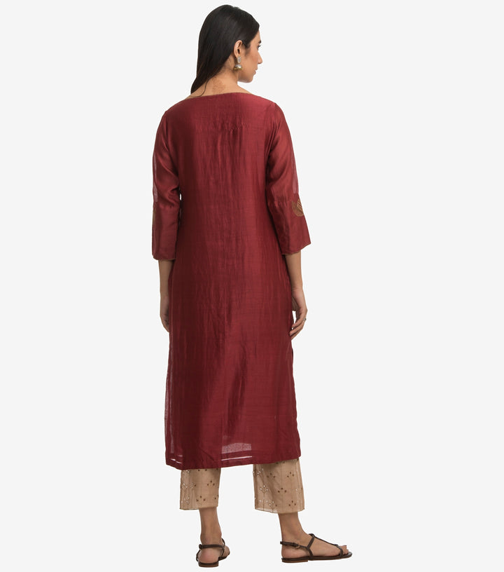 Maroon embroidered chanderi kurta