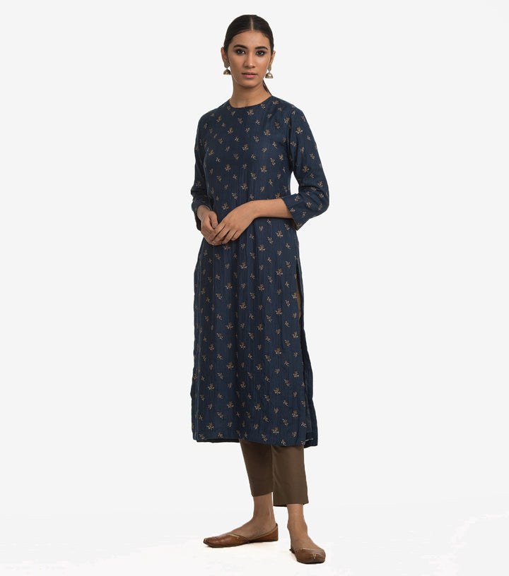 Indigo Cotton silk embroidered kurta set