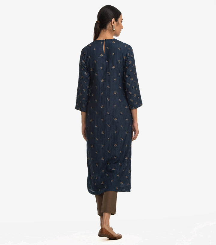 Indigo Cotton silk embroidered kurta set