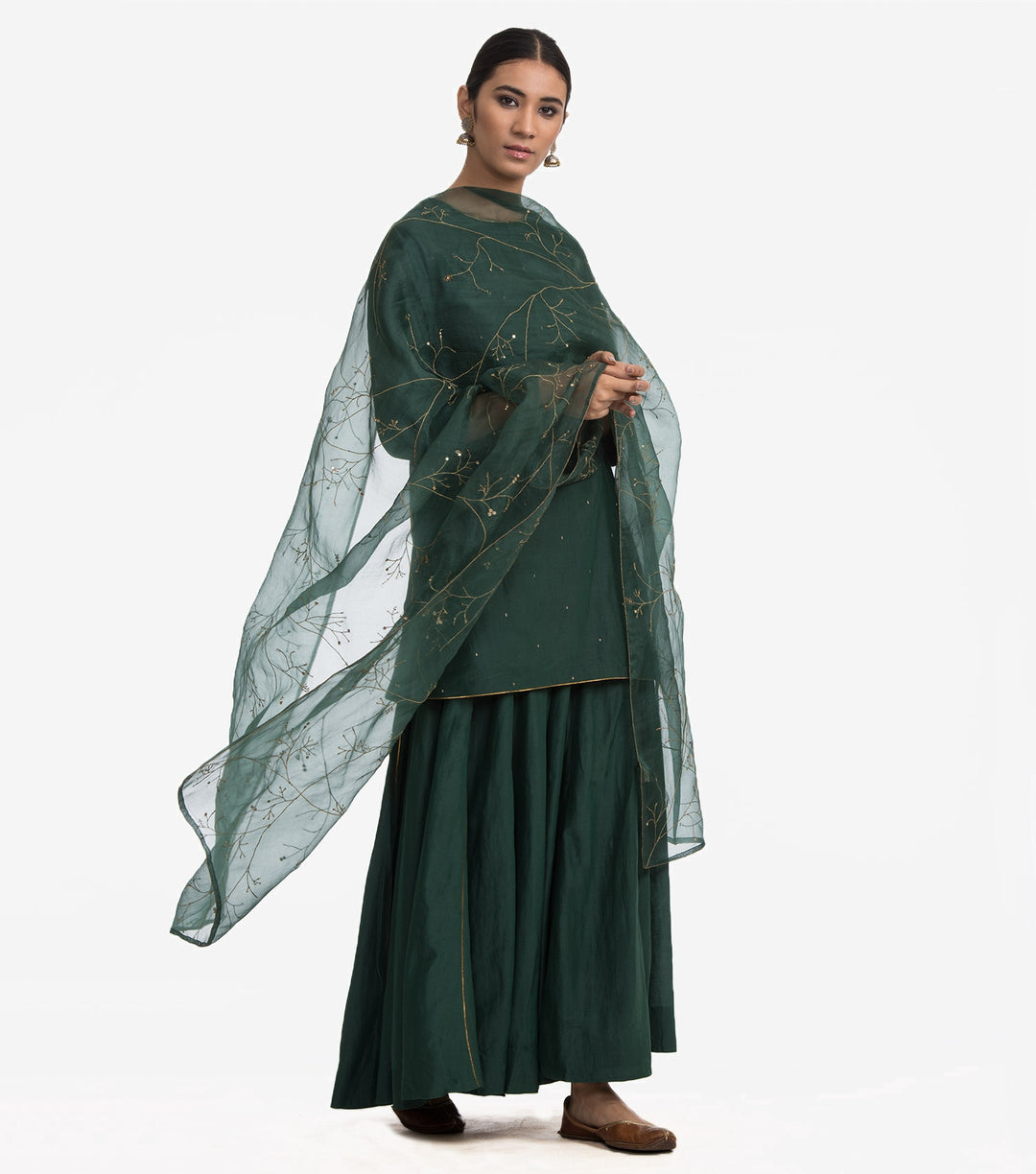 Green cotton silk kurta sharara set