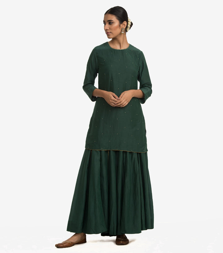 Green cotton silk kurta sharara set