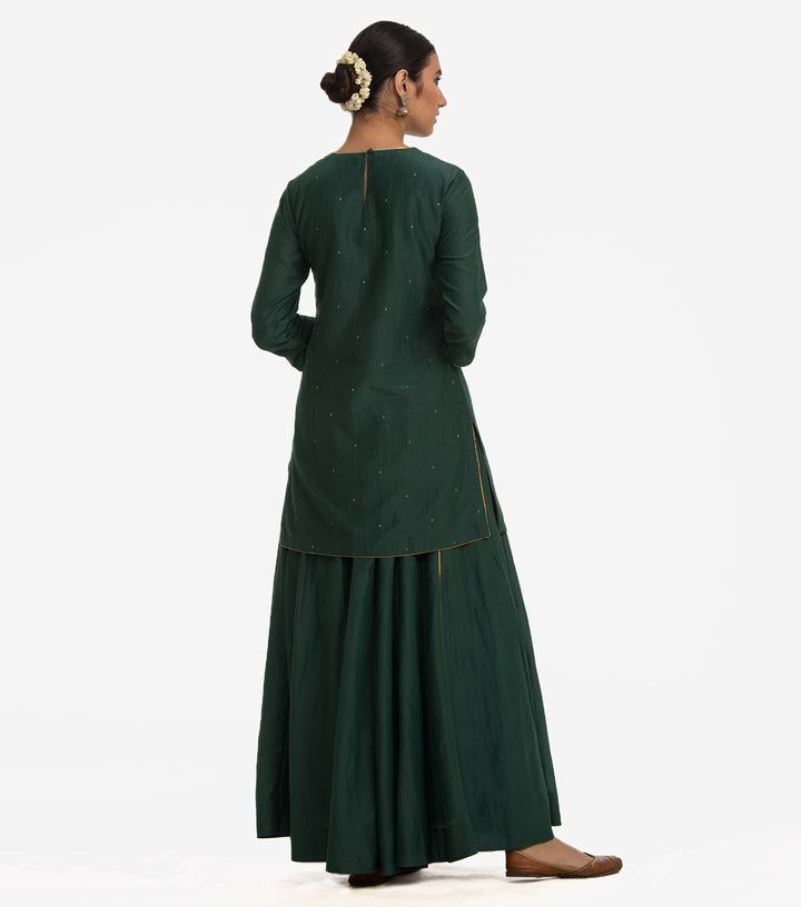 Green cotton silk kurta sharara set