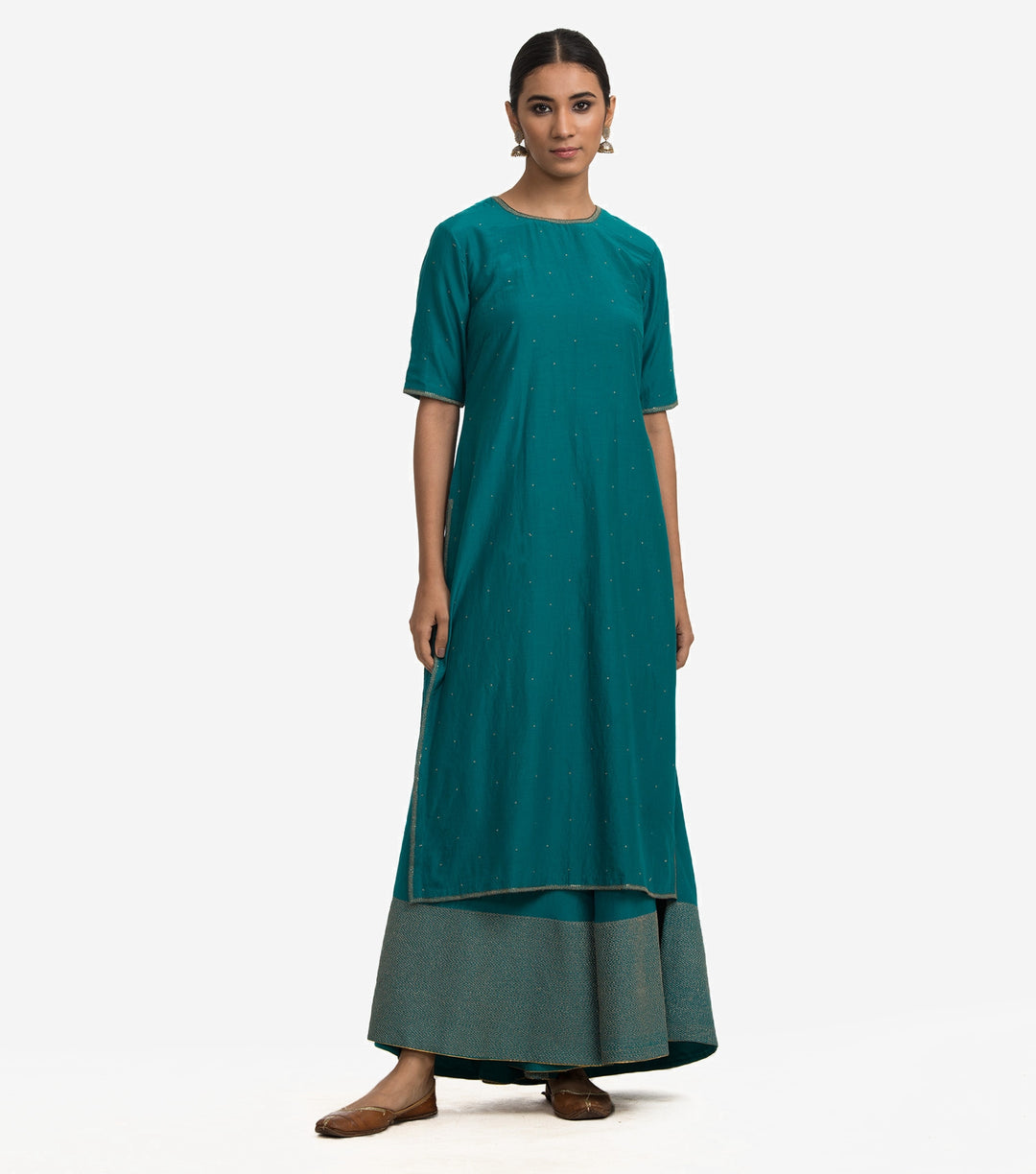 Green cotton silk kurta sharara set