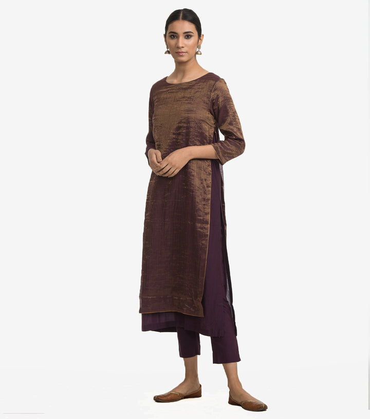 Purple Tissue Kurta & Cotton Pants Set