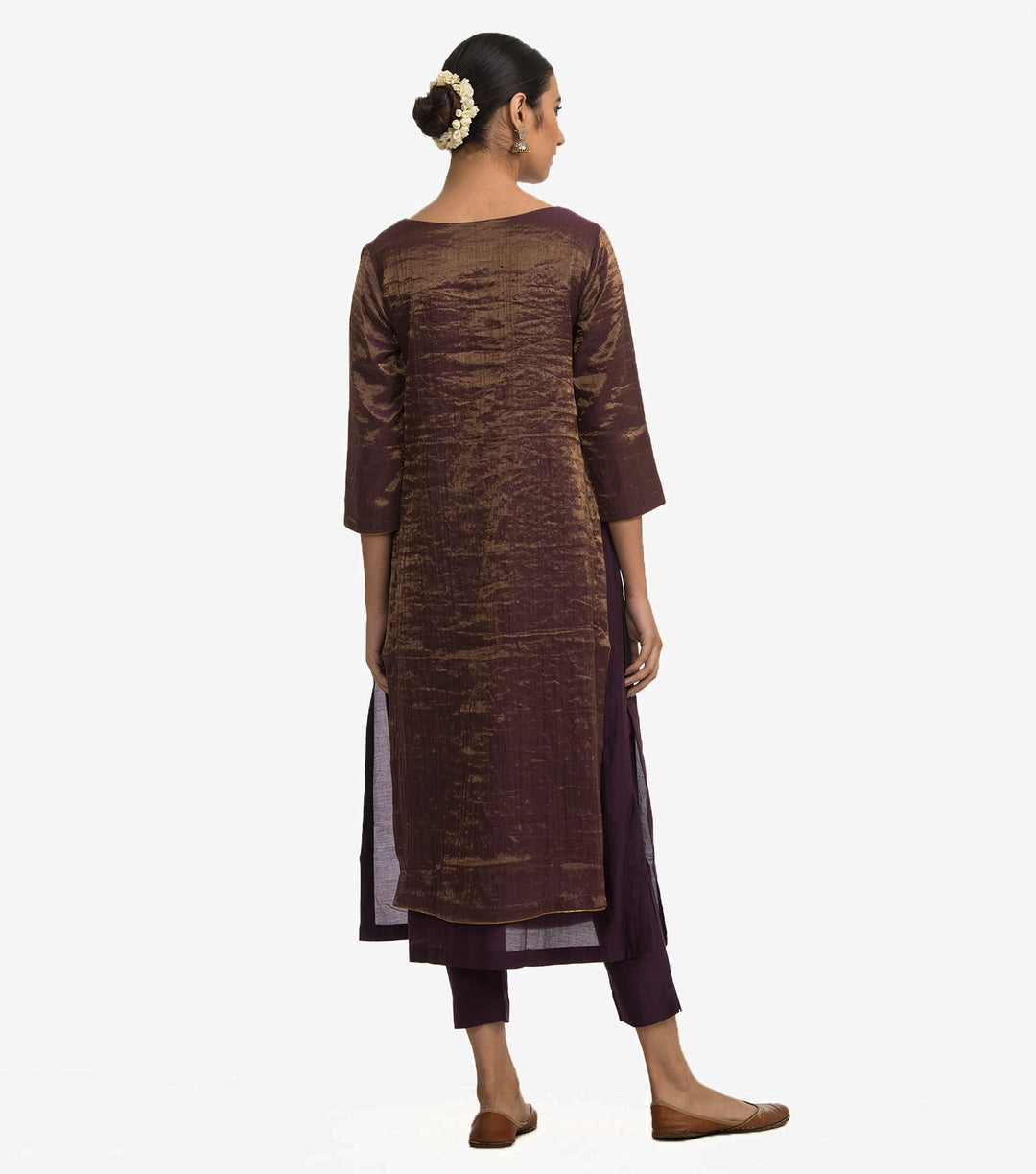 Purple Tissue Kurta & Cotton Pants Set