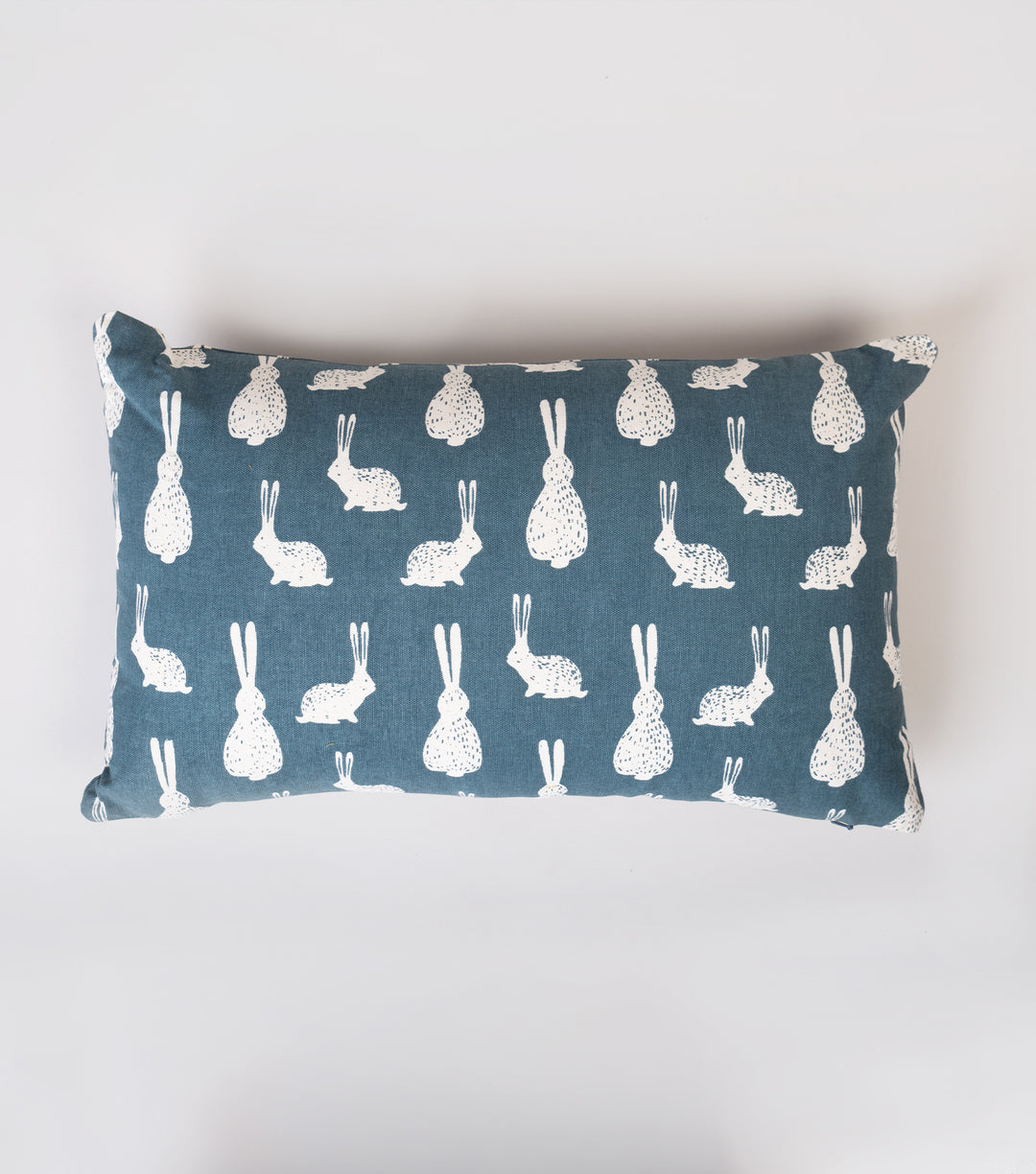 Teal Blue Printed Cotton Cushion Cover